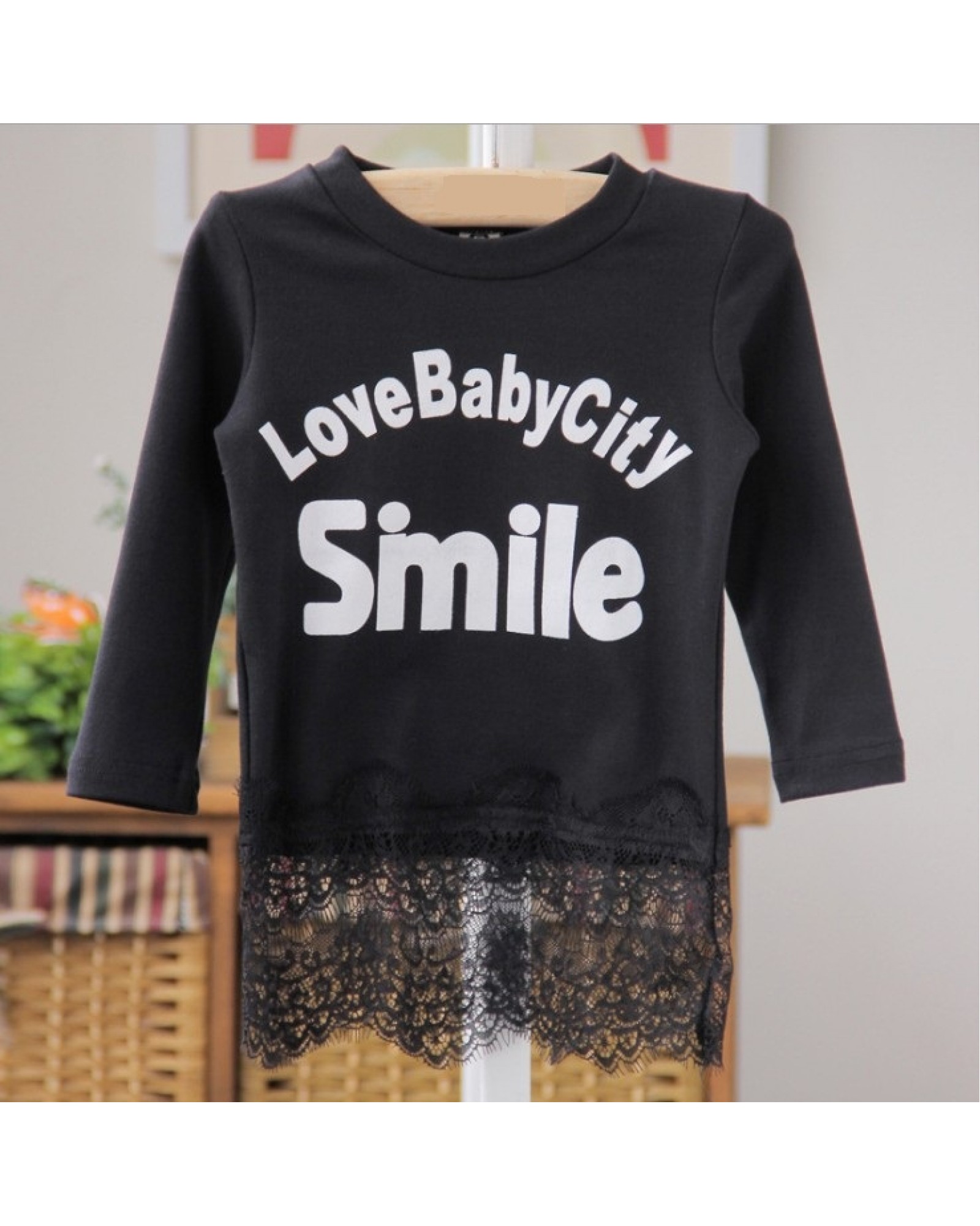 Girls cotton long-sleeved shirt lace t-shirt