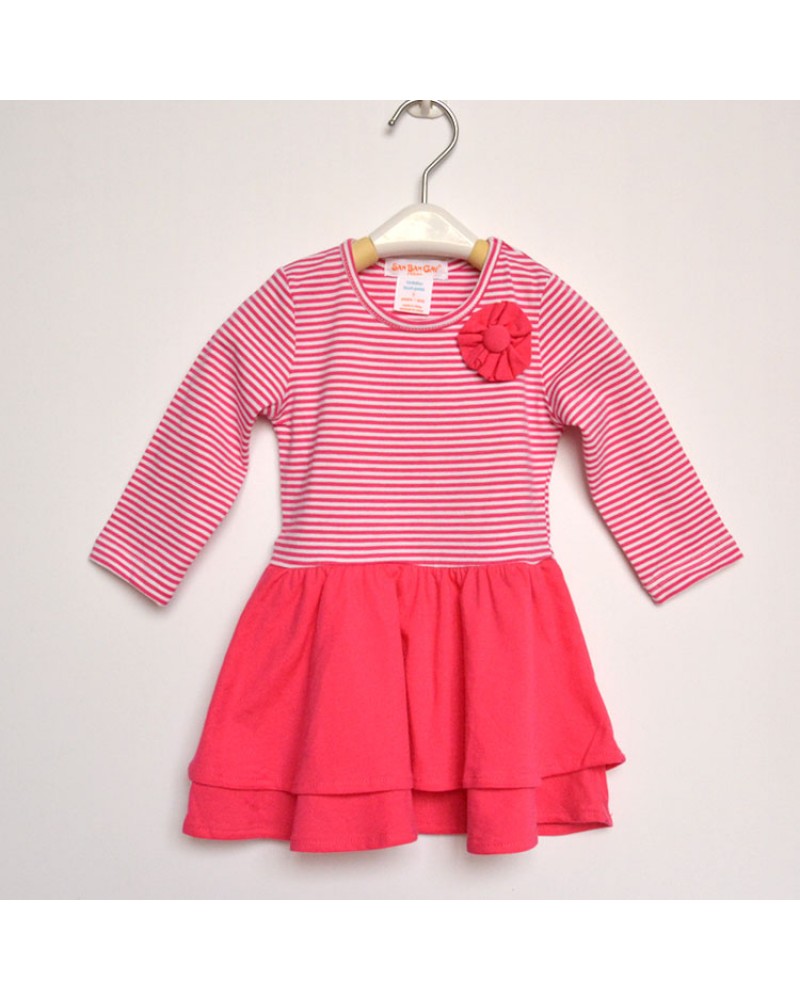 In the fall of 2014 new kids children dress dress long sleeved cotton stripe baby girls puff cake skirt