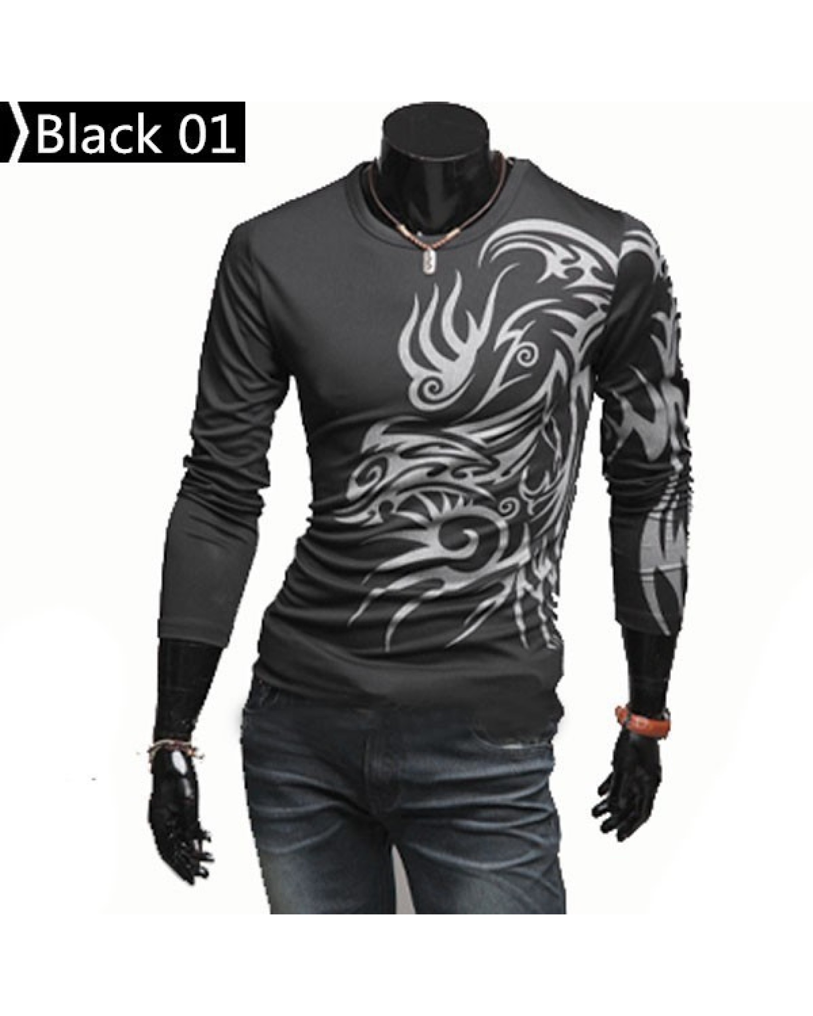 European Rushed Direct Selling And American Style Dragon Totem Tattoo Long Sleeve 2014 Brand T Shirt for Men Tshirt,best T-shirt