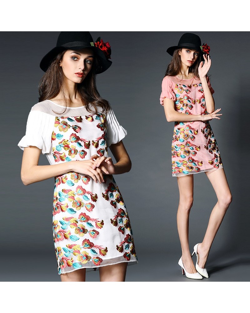 2015 flower girl dress fashion princess patchwork dress short sleeve summer folk silk party dress club original polo dress