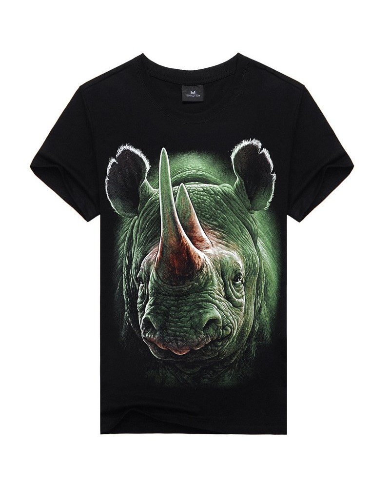 2015 summer men's short-sleeved T-shirt 3d rhino animal print T-shirt bottoming shirt