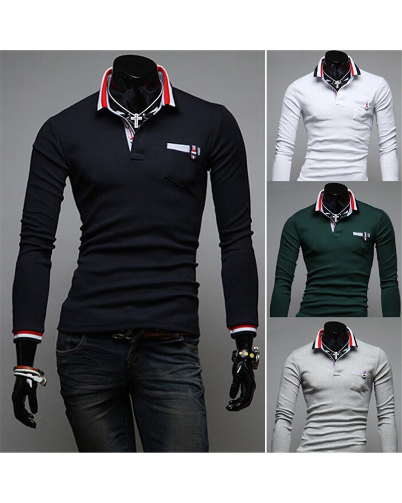 2015 new hit color stitching cuffs Korean men cultivating long-sleeved T-shirt Slim