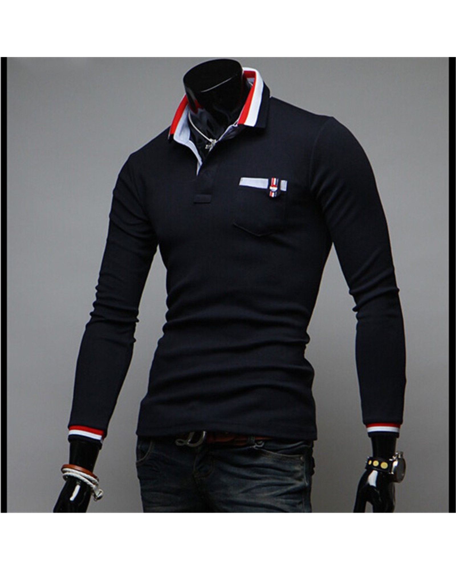 2015 new hit color stitching cuffs Korean men cultivating long-sleeved T-shirt Slim