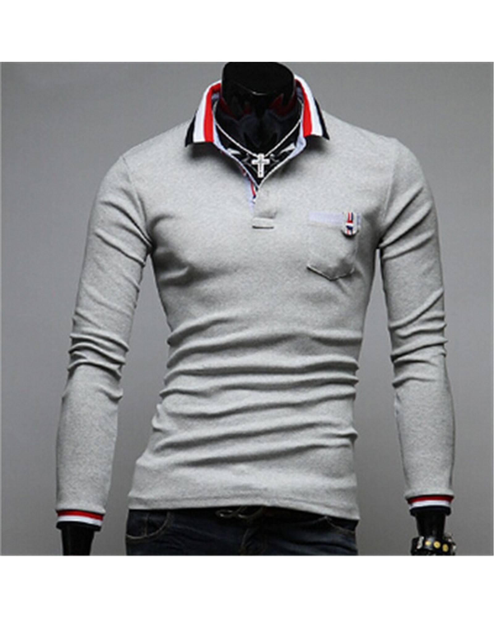 2015 new hit color stitching cuffs Korean men cultivating long-sleeved T-shirt Slim