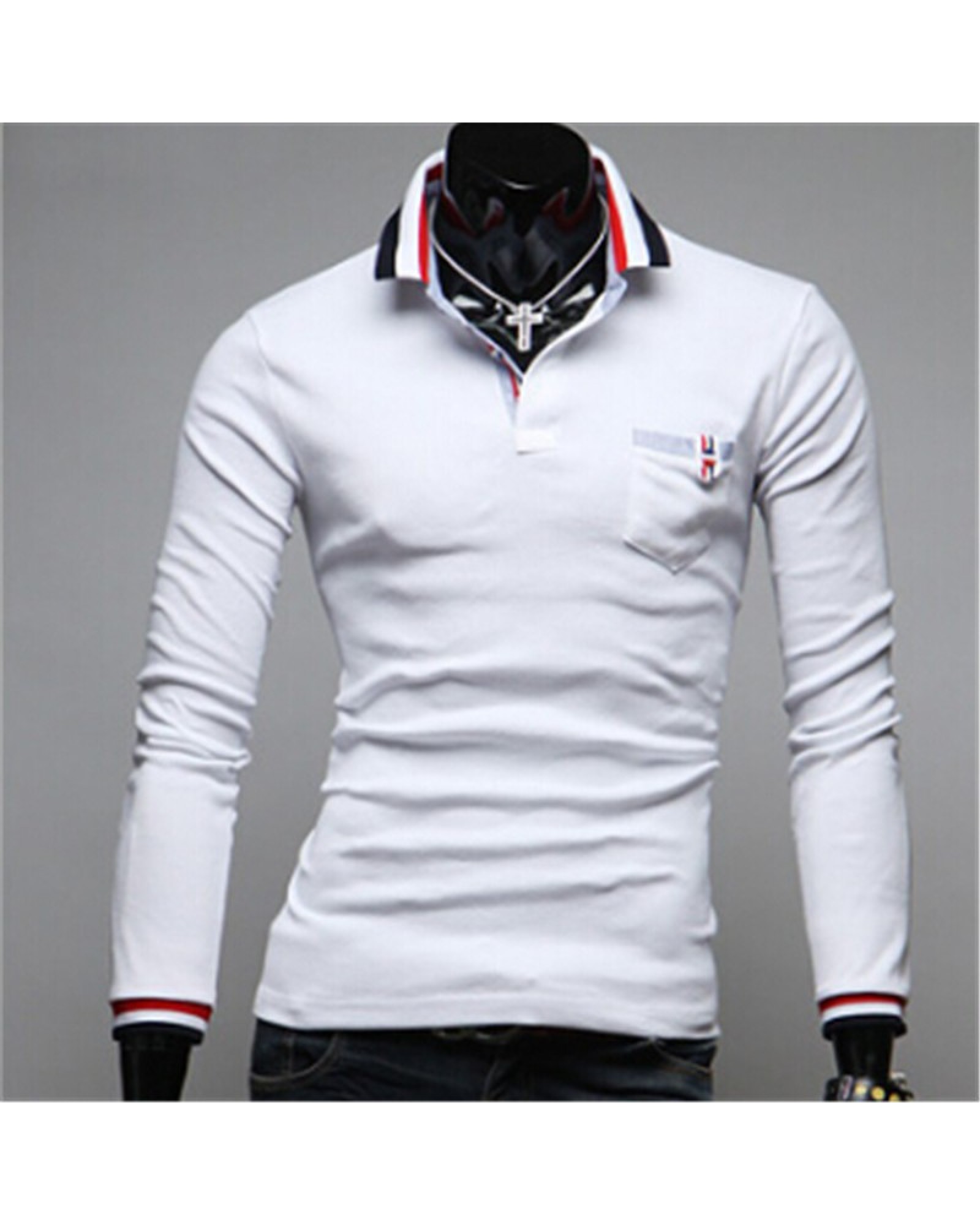 2015 new hit color stitching cuffs Korean men cultivating long-sleeved T-shirt Slim