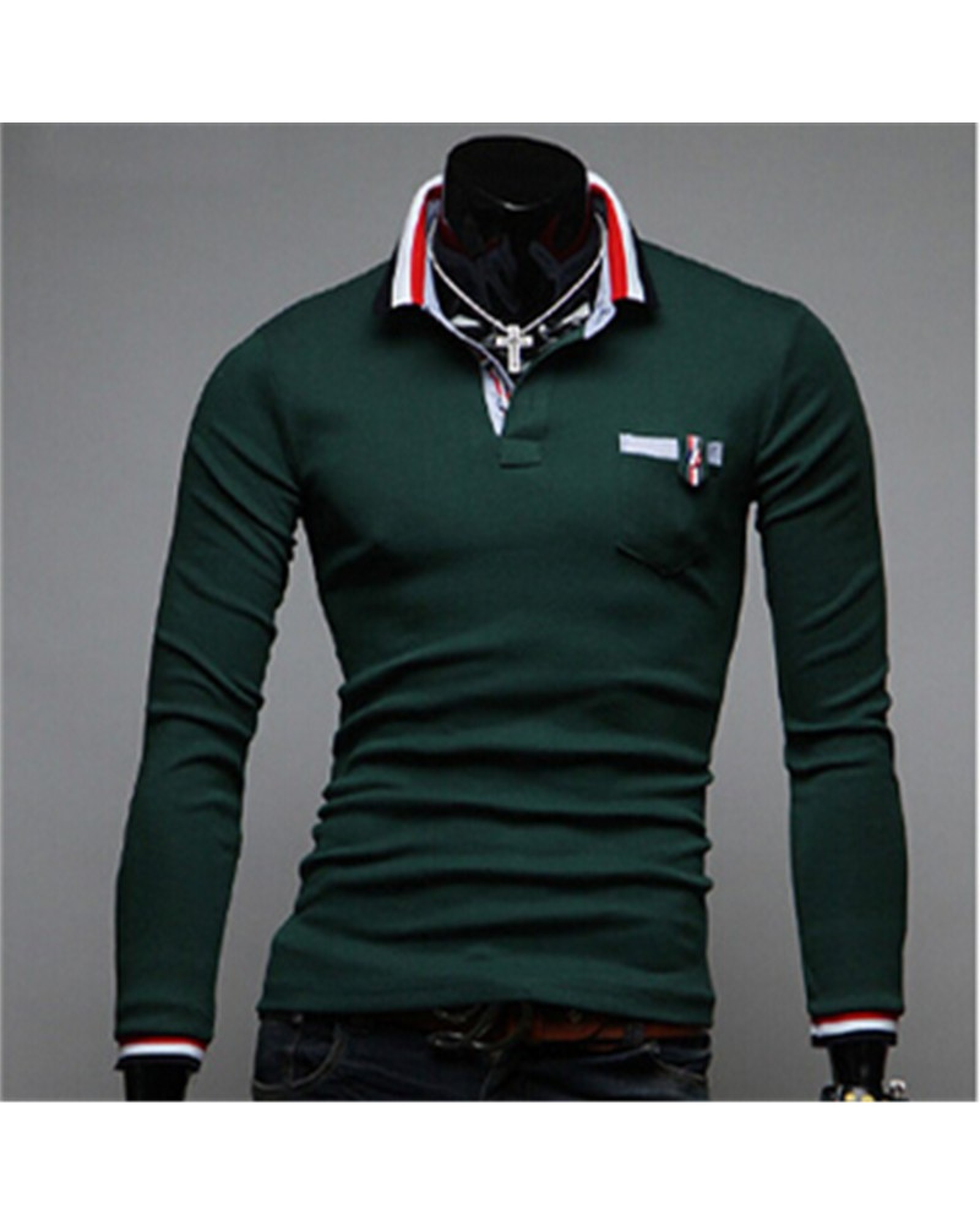 2015 new hit color stitching cuffs Korean men cultivating long-sleeved T-shirt Slim