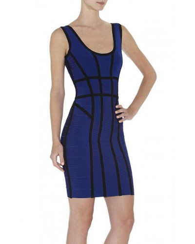 Fashion Women Royal Blue Scoop Neck Bandage Dress Free Shipping