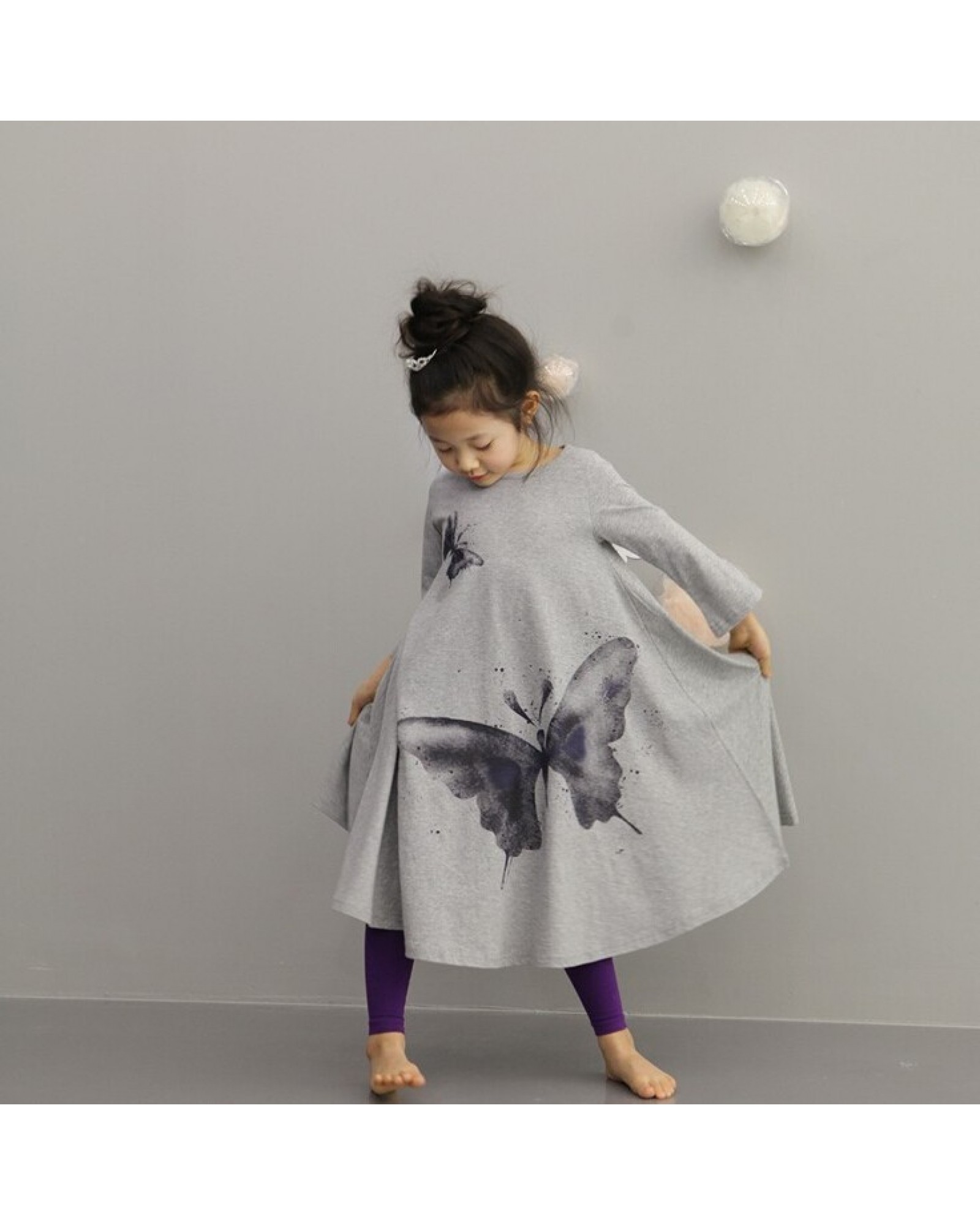 Spring Fashion Baby Girls' Butterfly Print Long Sleeve Kids' Cotton Princess Party Dress Free Shipping