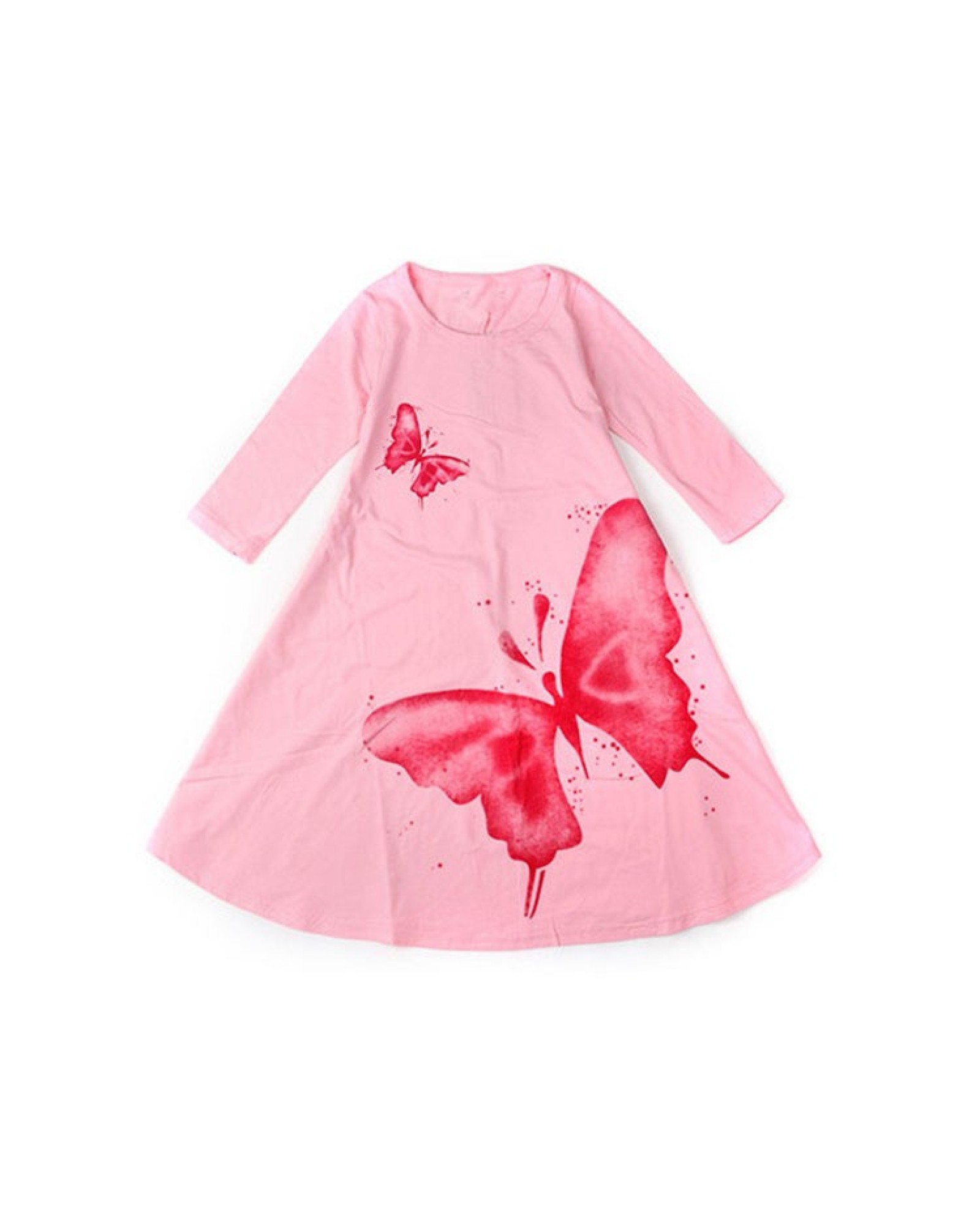 Spring Fashion Baby Girls' Butterfly Print Long Sleeve Kids' Cotton Princess Party Dress Free Shipping