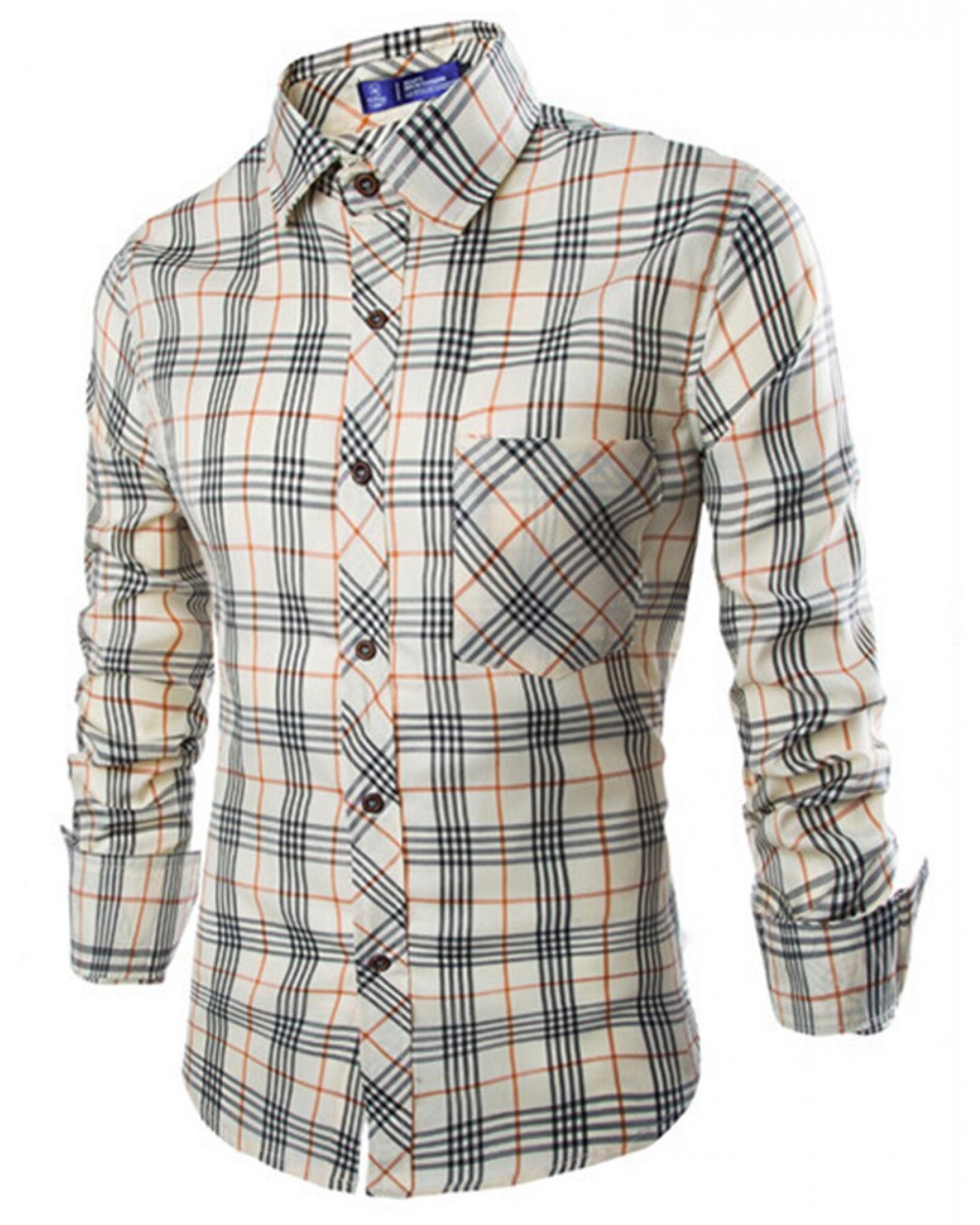 2015 New Blouse  Men's Shirts Plaid Shirts Casual  Stylish Fashion  Korean Style Long Sleeve Shirt Turn-down Collar  12064