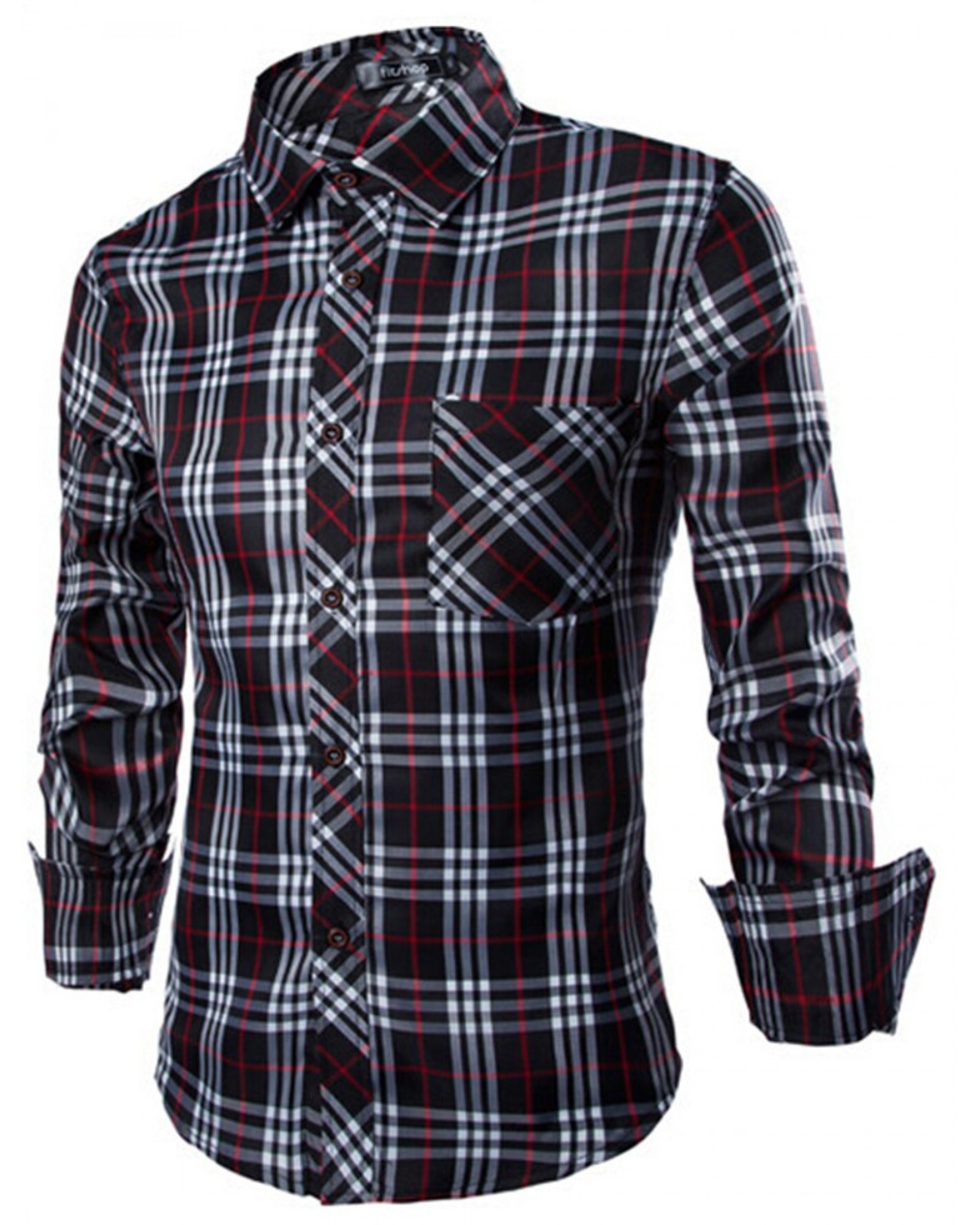 2015 New Blouse  Men's Shirts Plaid Shirts Casual  Stylish Fashion  Korean Style Long Sleeve Shirt Turn-down Collar  12064