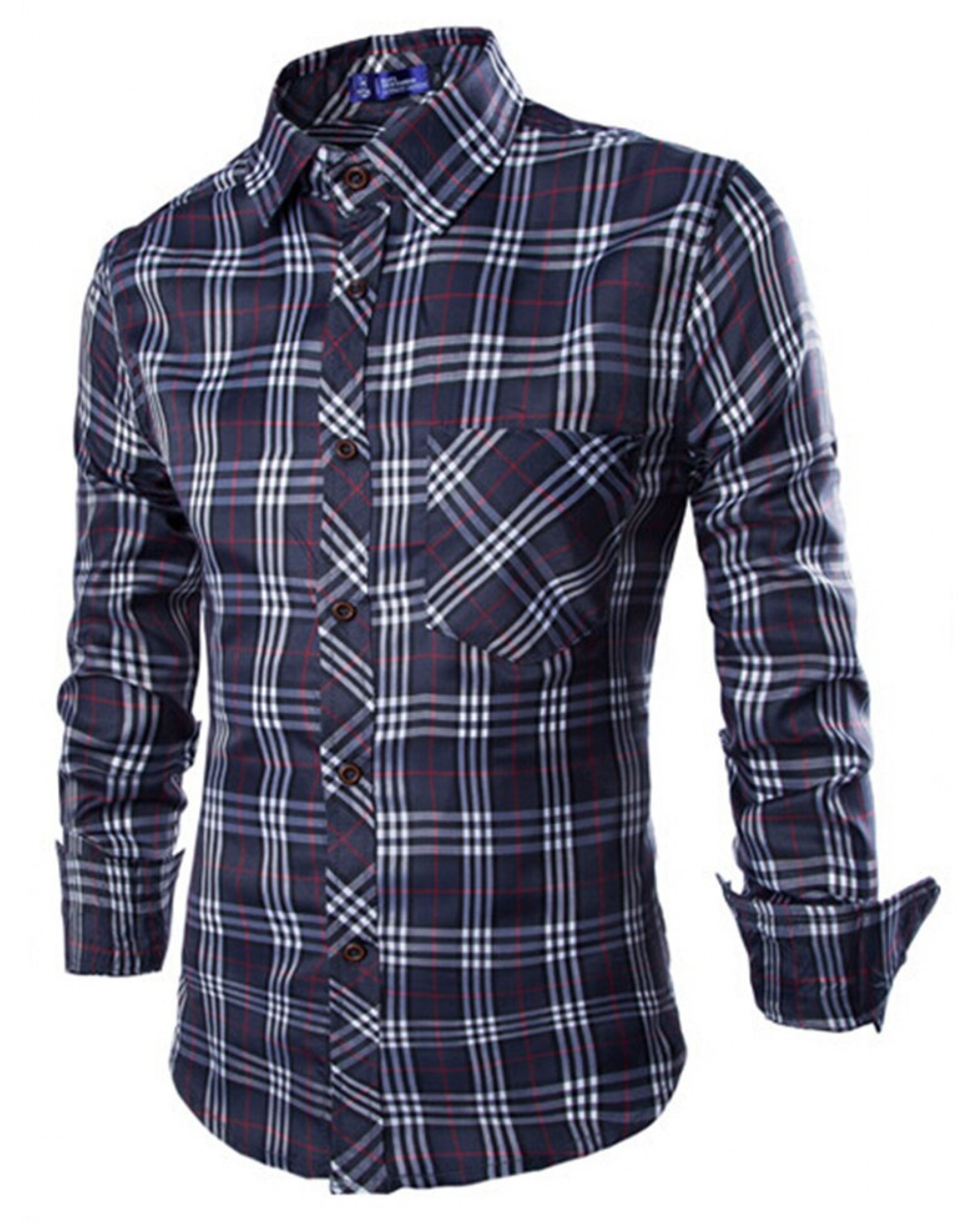 2015 New Blouse  Men's Shirts Plaid Shirts Casual  Stylish Fashion  Korean Style Long Sleeve Shirt Turn-down Collar  12064