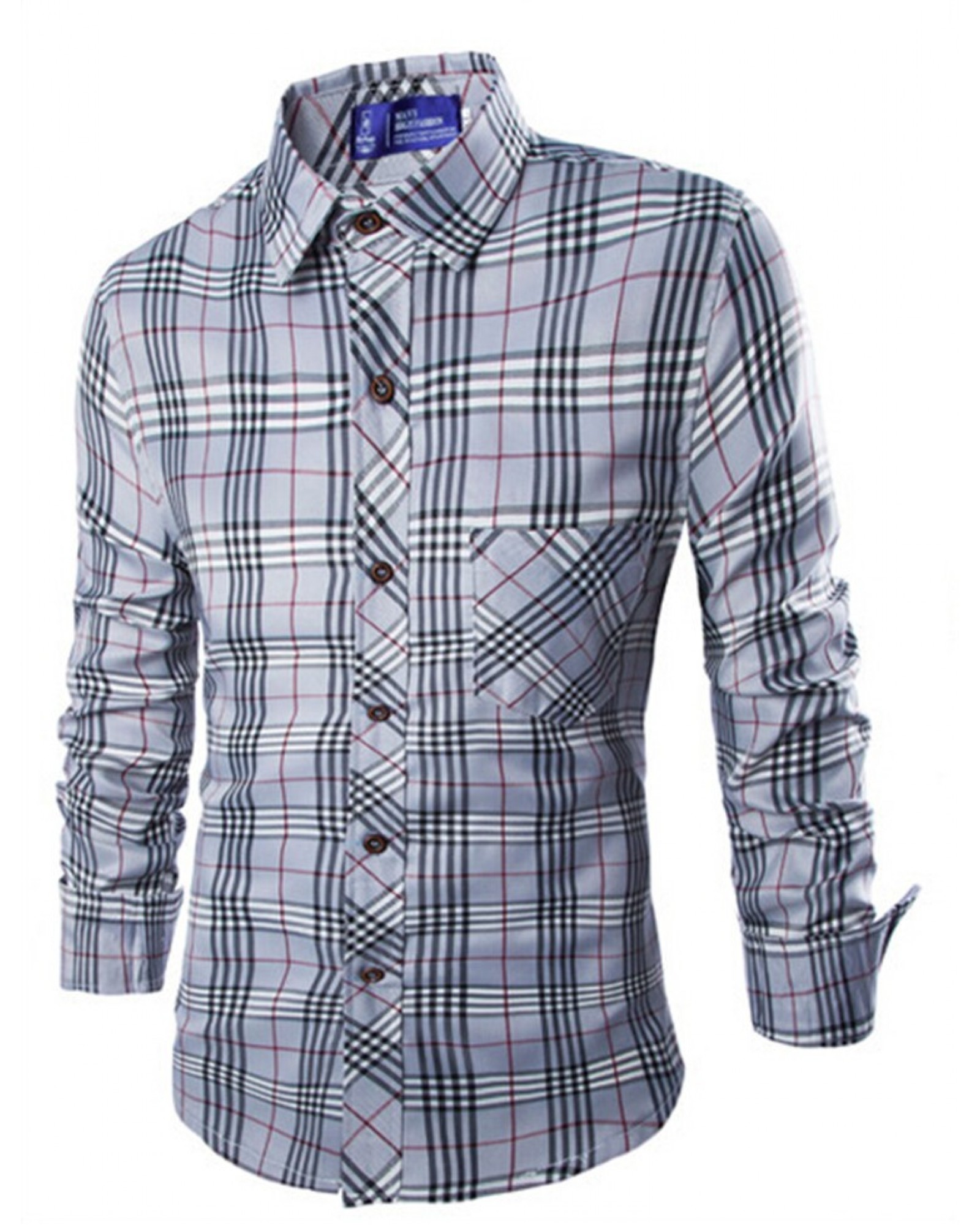 2015 New Blouse  Men's Shirts Plaid Shirts Casual  Stylish Fashion  Korean Style Long Sleeve Shirt Turn-down Collar  12064