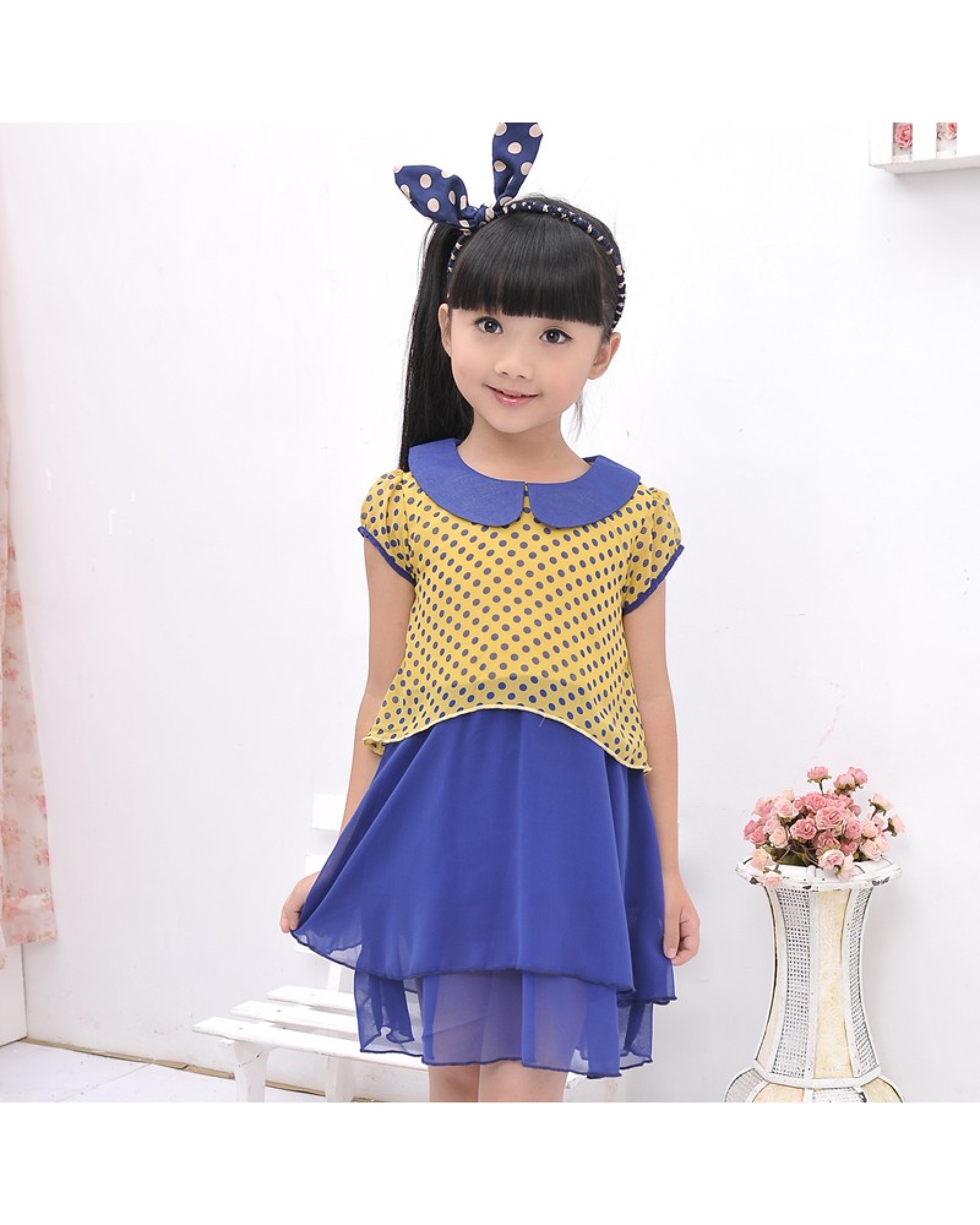 2015 summer new girls wear short sleeved Chiffon Dress