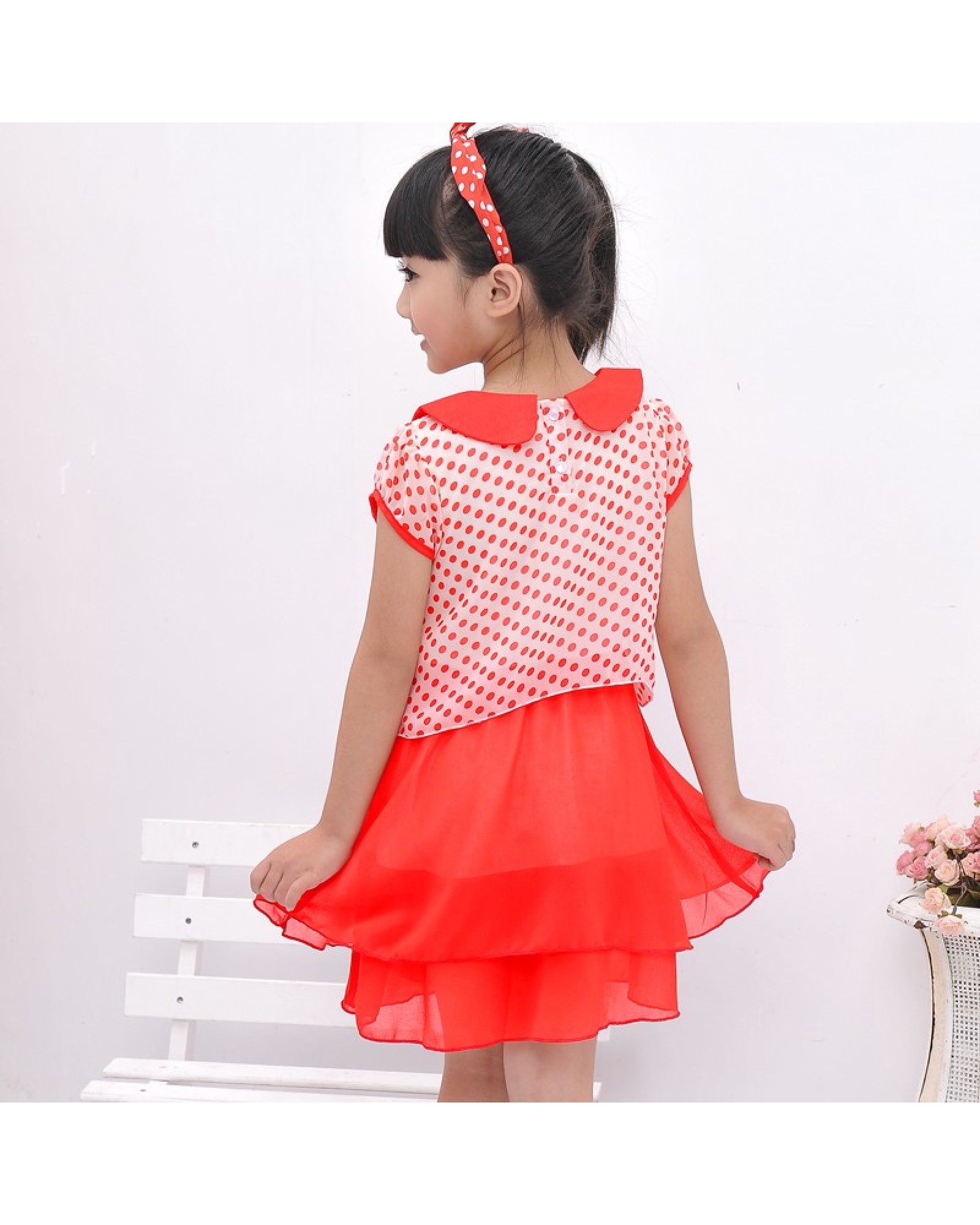 2015 summer new girls wear short sleeved Chiffon Dress