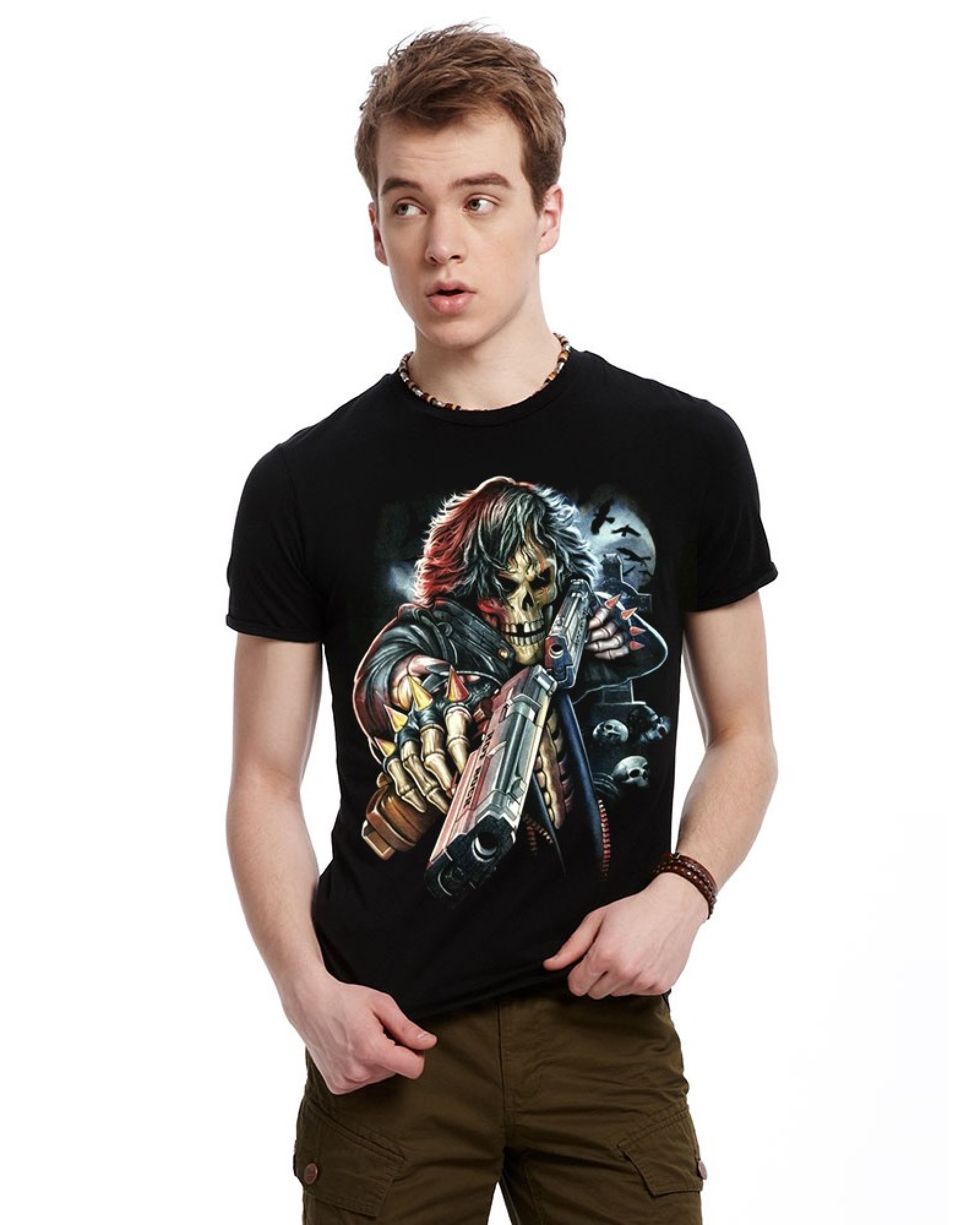 Men's T-shirt, men's short sleeve T-shirt 3D, skull spear pattern