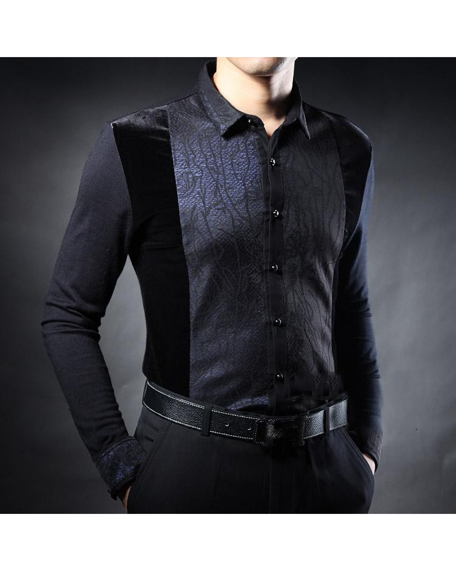 In the autumn of 2015 new men's middle-aged men's Long Sleeve Black Shirt