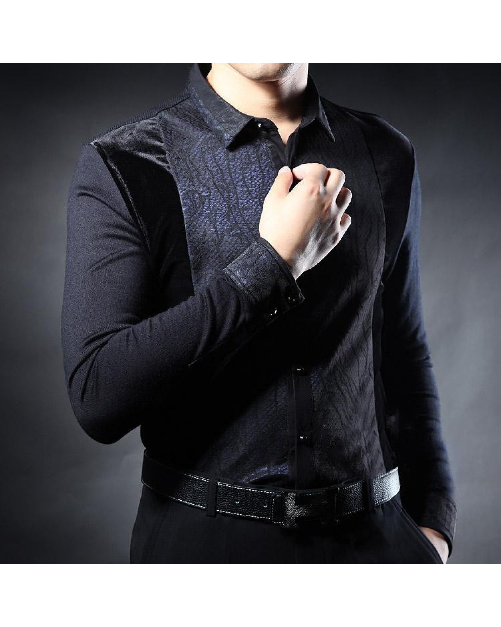 In the autumn of 2015 new men's middle-aged men's Long Sleeve Black Shirt