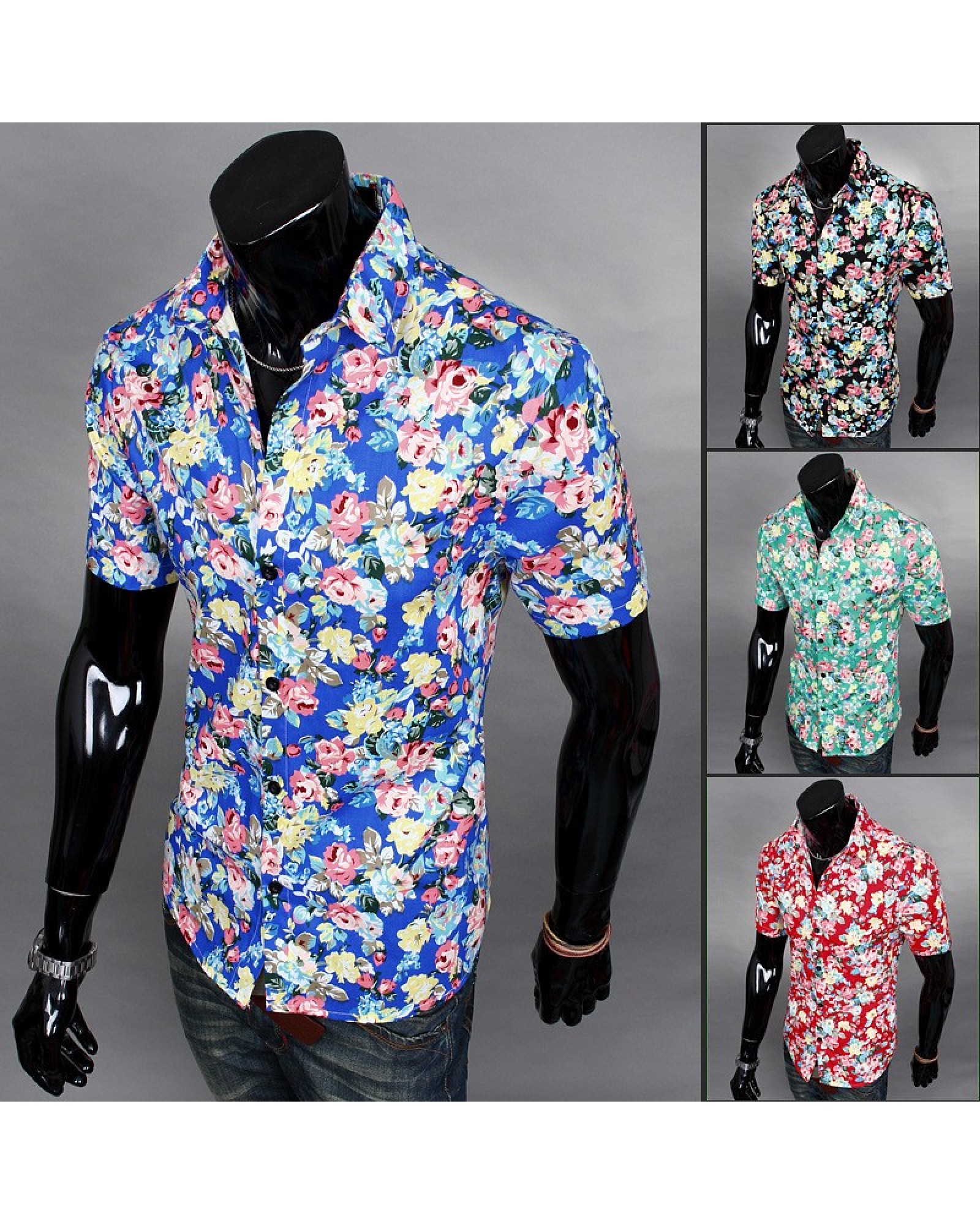 Men hot sale fashion casual short sleeve Floral shirt Uniform Mens Shirt