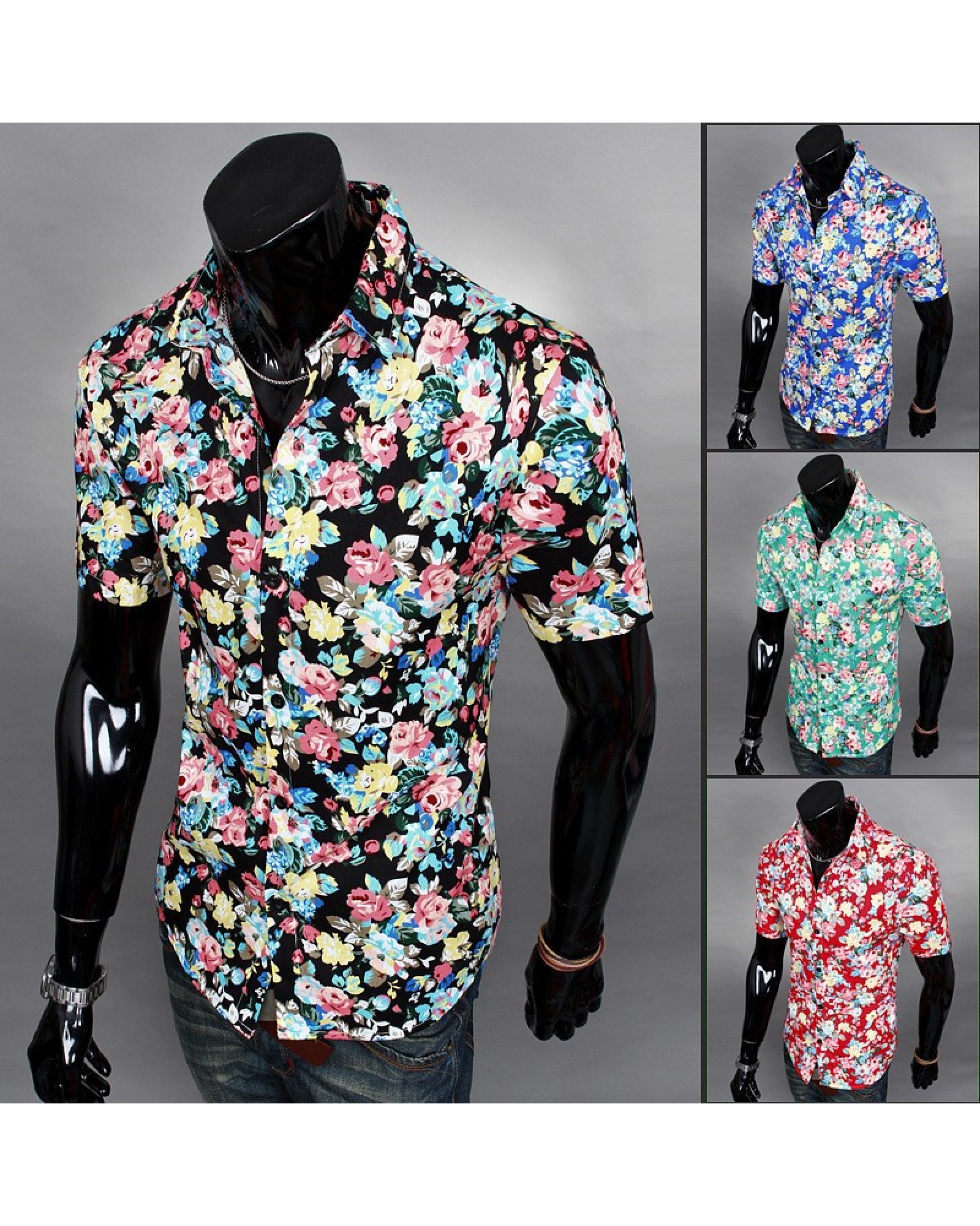 Men hot sale fashion casual short sleeve Floral shirt Uniform Mens Shirt