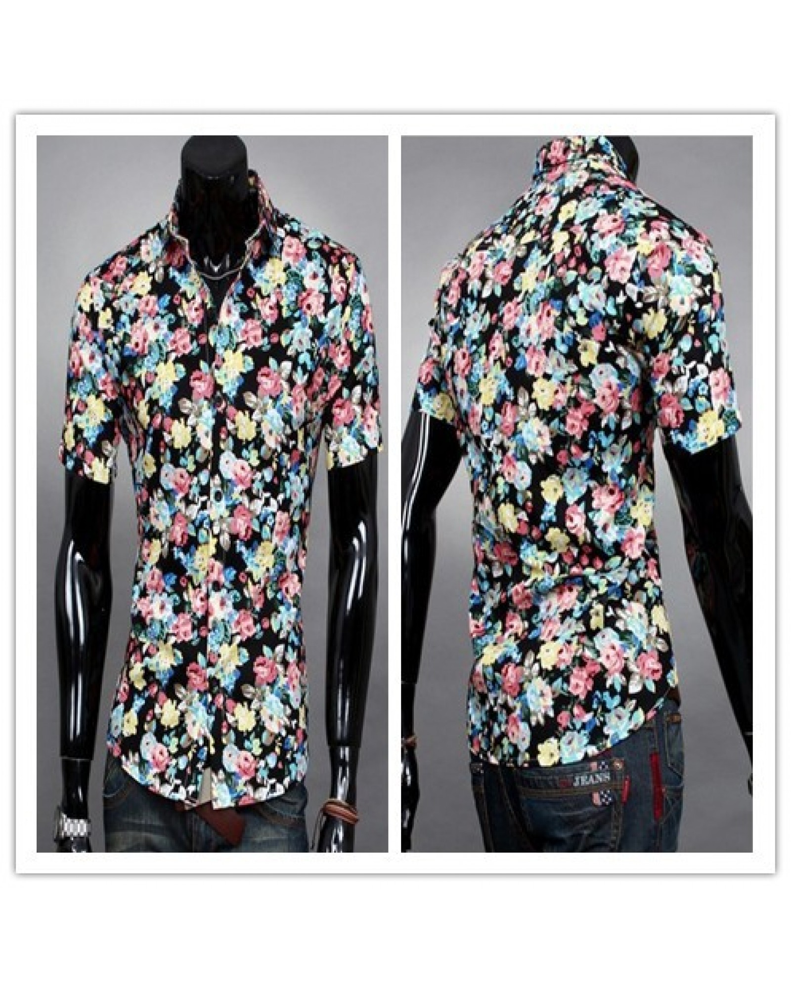 Men hot sale fashion casual short sleeve Floral shirt Uniform Mens Shirt