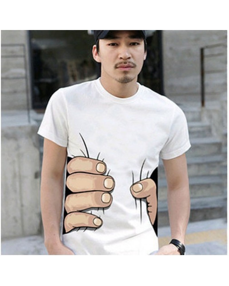 New Arrivals Summer Printed Men's Short Sleeve T-shirt 3 D Hand Cotton Fabric Fashion   Hombre Casual Hip Hops Tops Tees