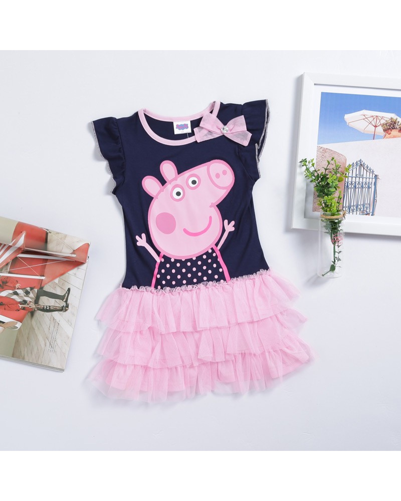 Wholesale price Peppa pig dress 2016 spring dress Summer Fashion kids baby girls dress clothing long sleeve children clothing for girl