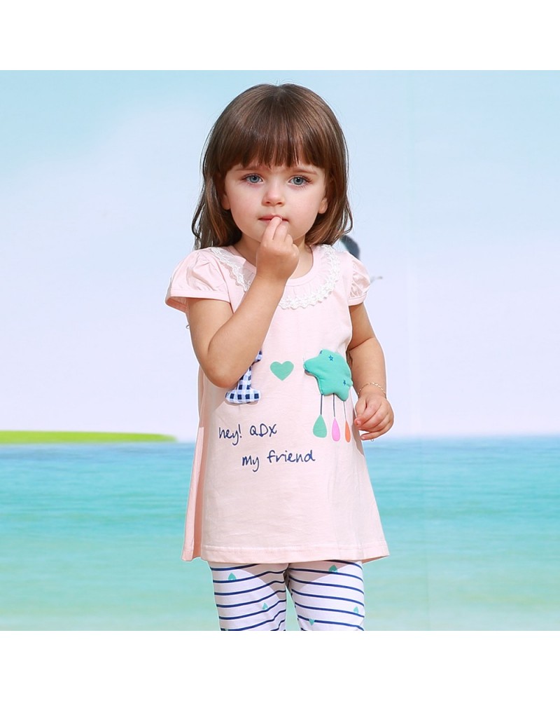 children   pure cotton short sleeve T-shirt two-piece fashion girl clothes